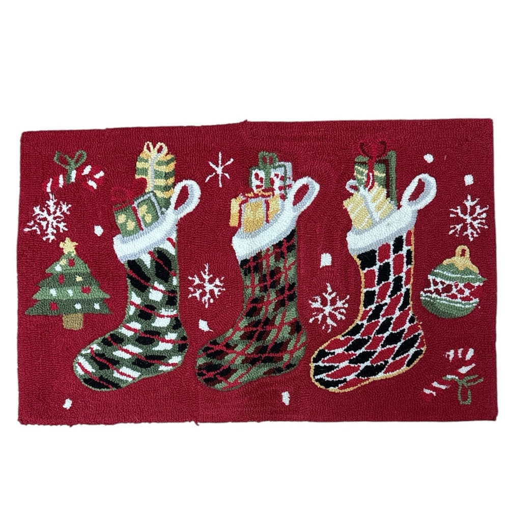 Vintage Hooked Christmas Stocking Rug